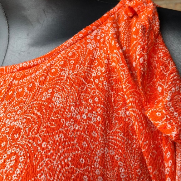 Vintage Orange Paisley Old Navy Ruffle Cold Shoulder Mini Dress Y2K Boho Vibes S - Picture 11 of 13